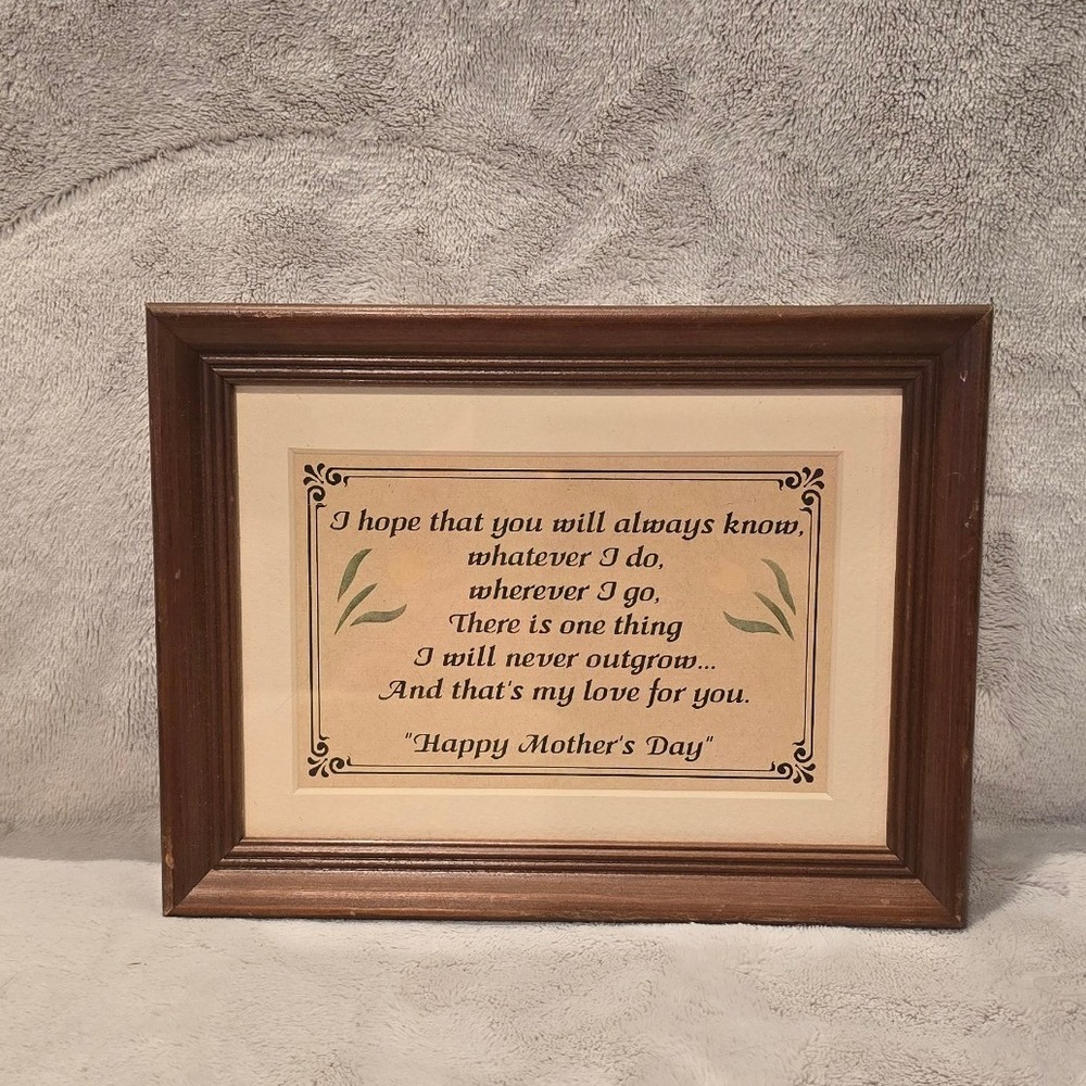 Vintage Framed Mother's Day Poem Wall Art Wood Frame Sentimental Gift 8.25"